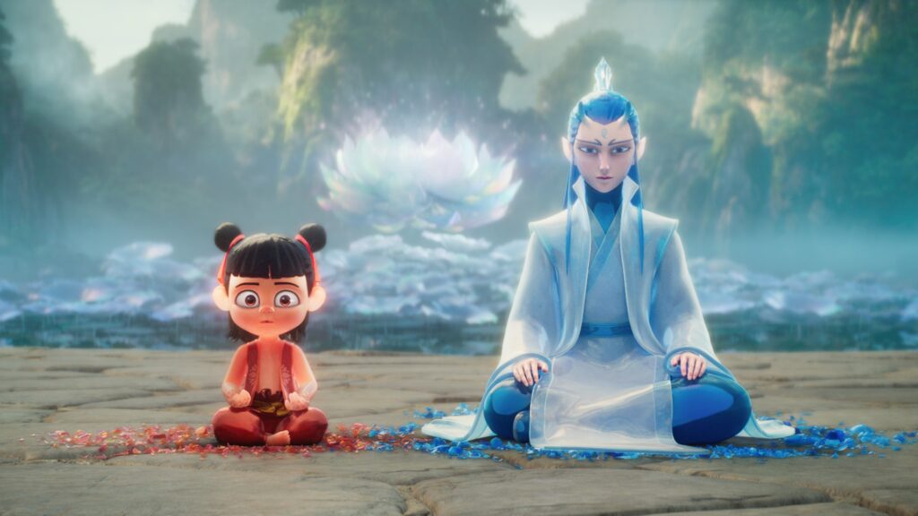 Ne Zha y Ao Bing reposando mientras sus cuerpos se estabilizan. Ambos son los protagonistas del filme Ne Zha 2.